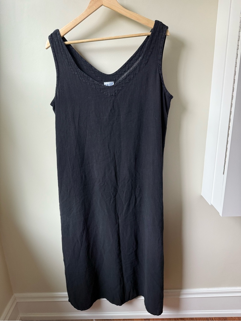 OH MY GAUZE! Black Maxi Tank Dress Cotton Lagenlook Minimalist Scandi L XL